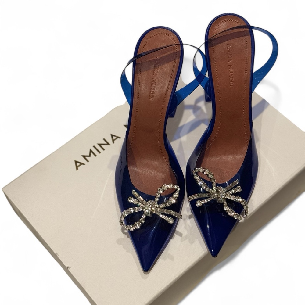 Preloved Amina Muaddi PVC  Blue Heeled Pumps